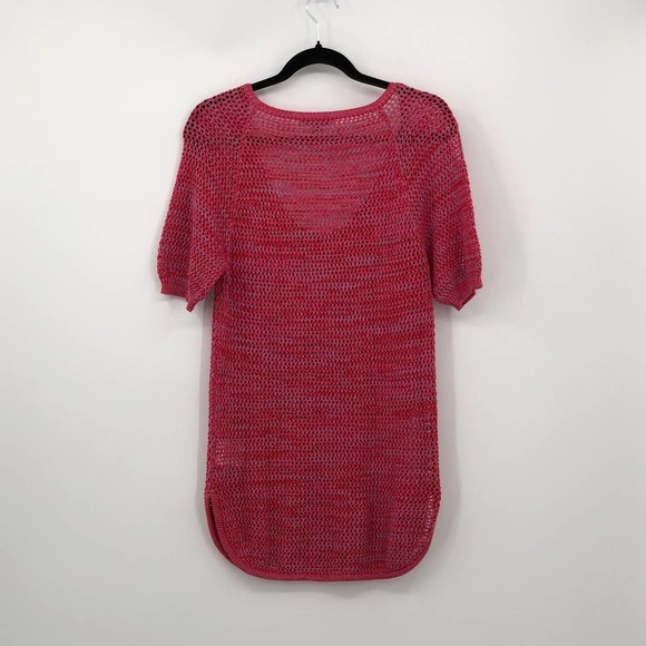 See by Chloe Blouse Rib Knit Openwork Scoop Neck Short Sleeve Curve Hem Pink 8 - Picture 5 of 9